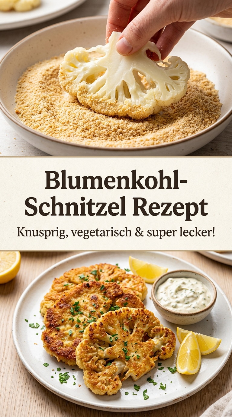 Knuspriges Blumenkohl-Schnitzel mit goldbrauner Panade und Kräuterdip