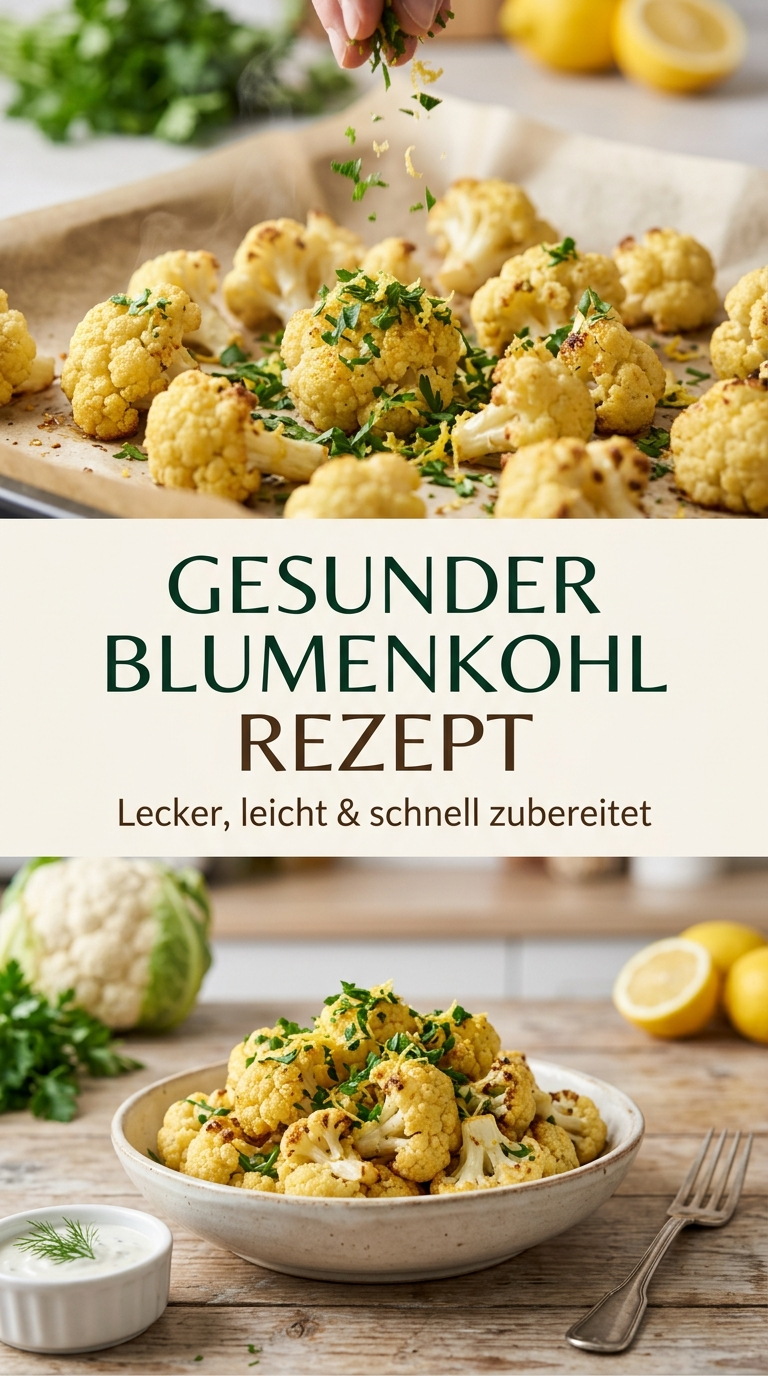 Gesunder Blumenkohl aus dem Ofen mit Zitrone, Kräutern und leichter Würzung