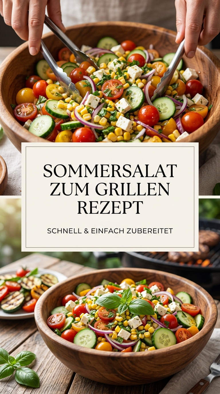 Sommersalat zum Grillen mit Tomaten, Gurke, Kichererbsen, Feta und Kräutern