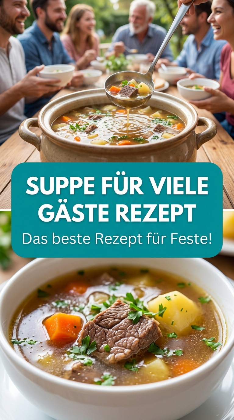 Herzhafte Suppe für viele Gäste mit Rindfleisch, Kartoffeln, Möhren und Gemüse